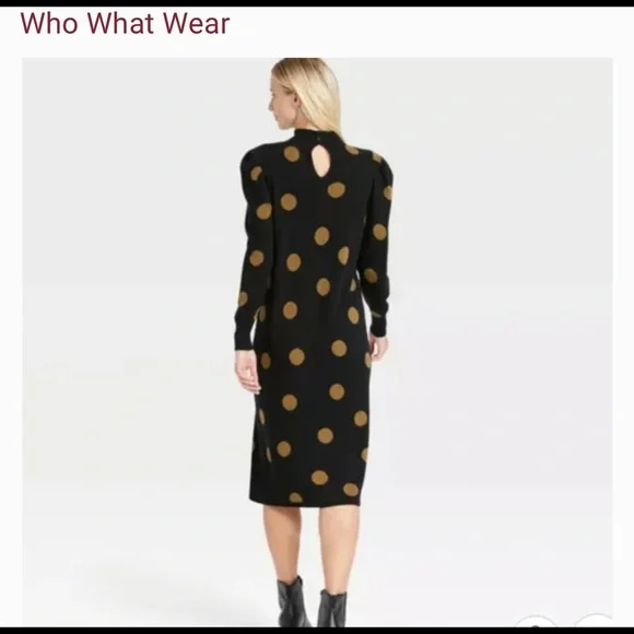 Who What Wear Dresses | Nwt Black With Tan Tossed Dots Puff Long Sleeve Sweater Dress Size S | Color: Black/Tan | Size: S | Cvresale's Closet Who What Wear Dresses | Nwt Black With Tan Tossed Dots Puff Long Sleeve Sweater Dress Size S | Color: Black/Tan | Size: S | Cvresale's Closet